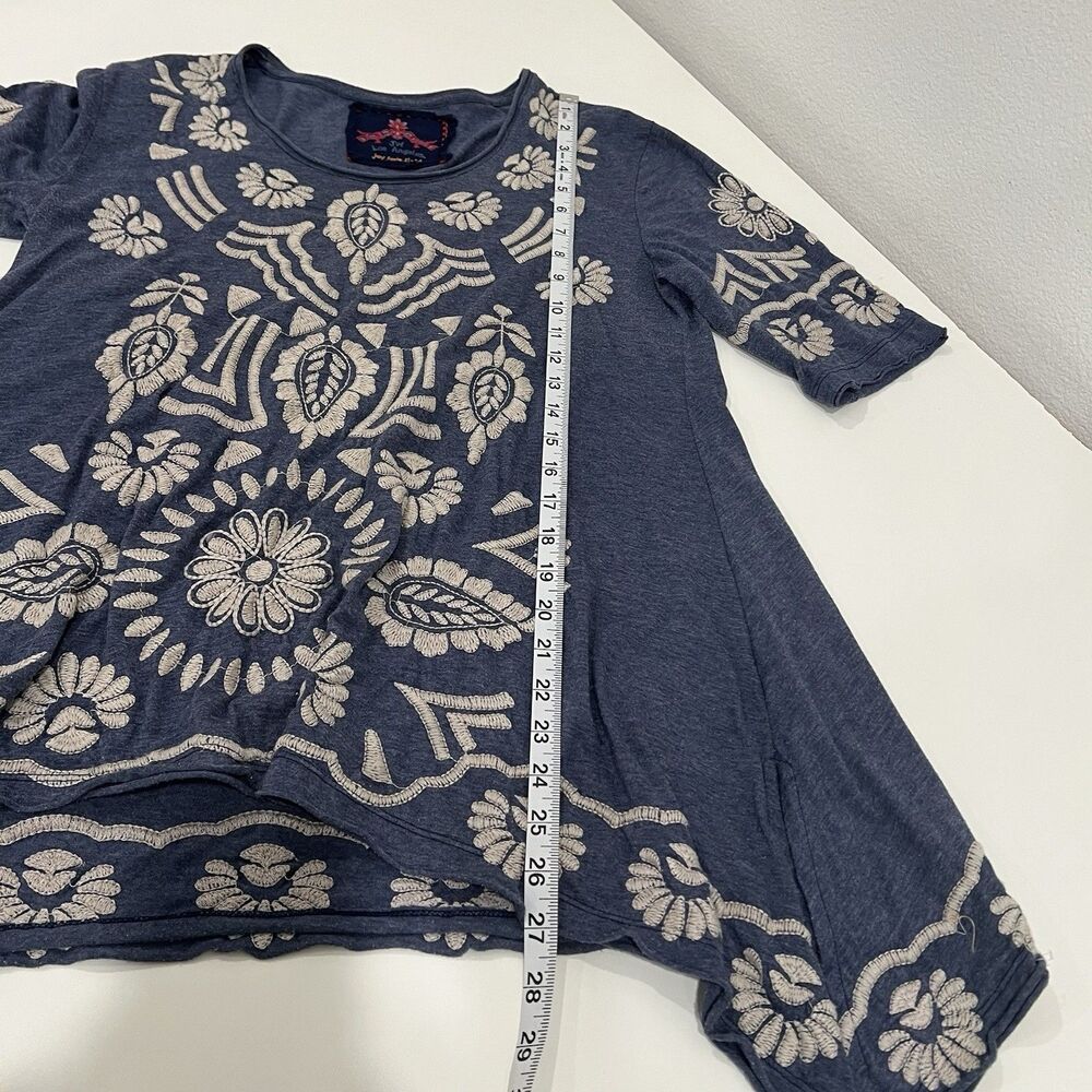 JWLA Johnny Was Tunic Top Boho Shirt Womens 3/4 Sleeve Blue Embroidered Tribal - Picture 7 of 7
